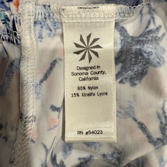 Athleta Womens XS Floral Ruched Rash Guard Swim Top Zip Front Vacation Beach - Picture 7 of 10